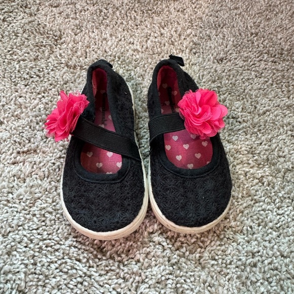 Toddler Girl mary jane shoes Black Dress Shoes with Pink Floral Detail size 5 - Picture 3 of 5